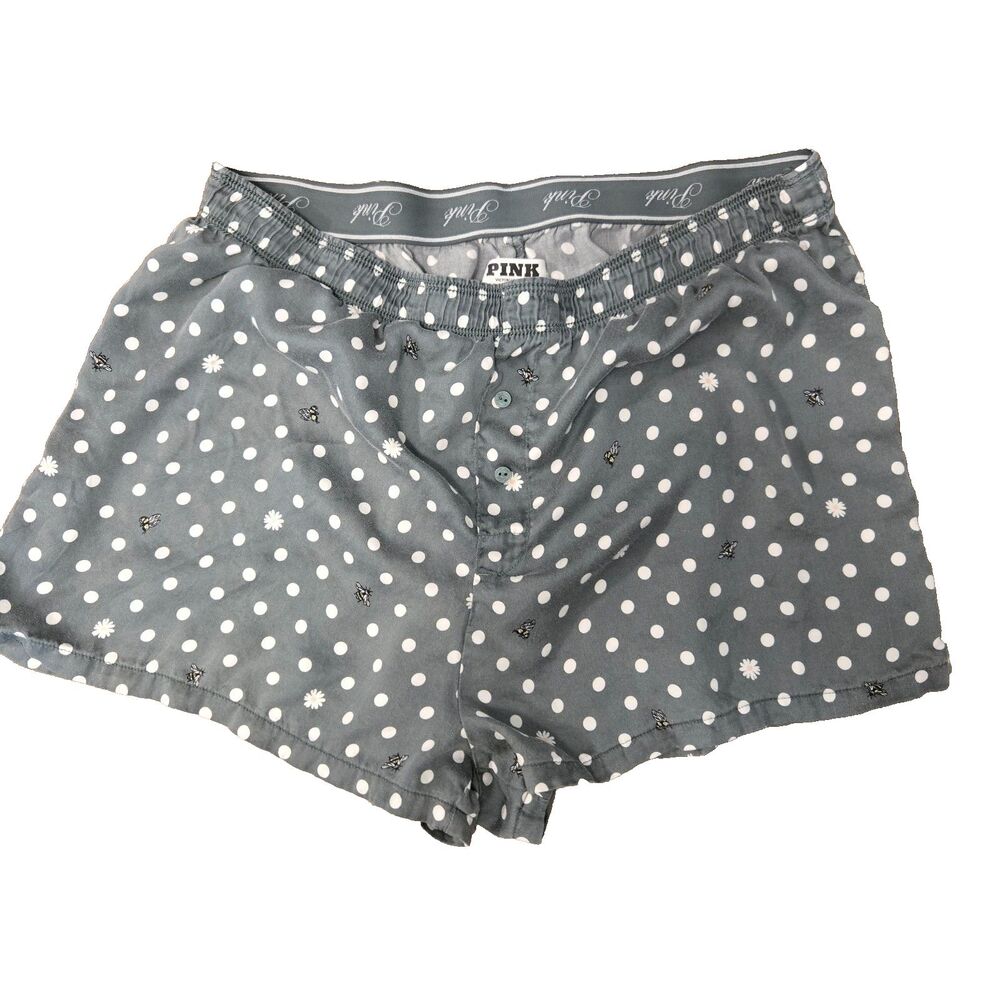 VS PINK Sleep Shorts Polka Dot Bee Daisy Gray Pajama Bottoms Lounge Boxer M